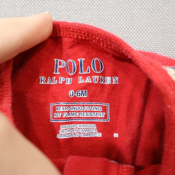 Polo Ralph Lauren Teddy Bear Sled Romper 0-6M Red Outfit Bodysuit Classic Core - Picture 2 of 5